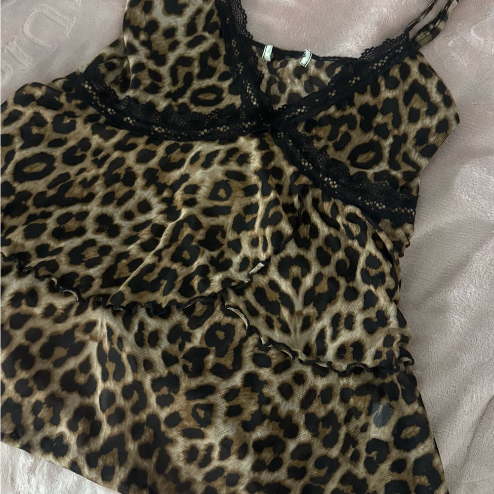 Fashion Nova Leopard Print Satin Lace Trim Tank Top - Brown & Black